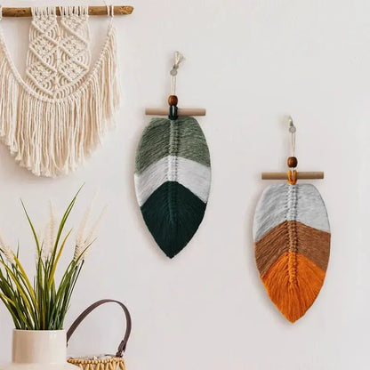 Bohemian Style Woven Leaves Hanging Wall Hanging Tapestry Set - Ton Monde Shop