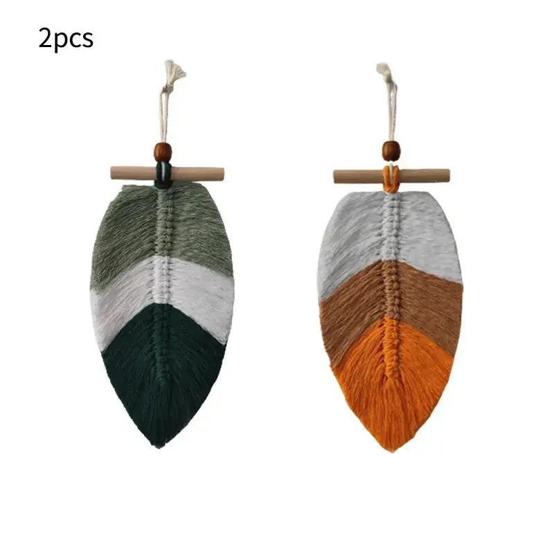 Bohemian Style Woven Leaves Hanging Wall Hanging Tapestry Set - Ton Monde Shop