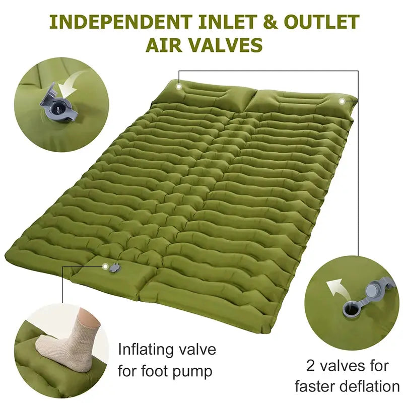 Camping Self-Inflating Mat Sleeping Mattress with Pillow 2 Persons - Ton Monde Shop