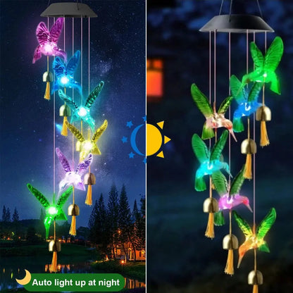 Carillon éolien solaire à couleur changeante, boule de cristal, lampe à carillon éolien colibri, étanche, utilisation en extérieur pour la décoration de jardin de cour