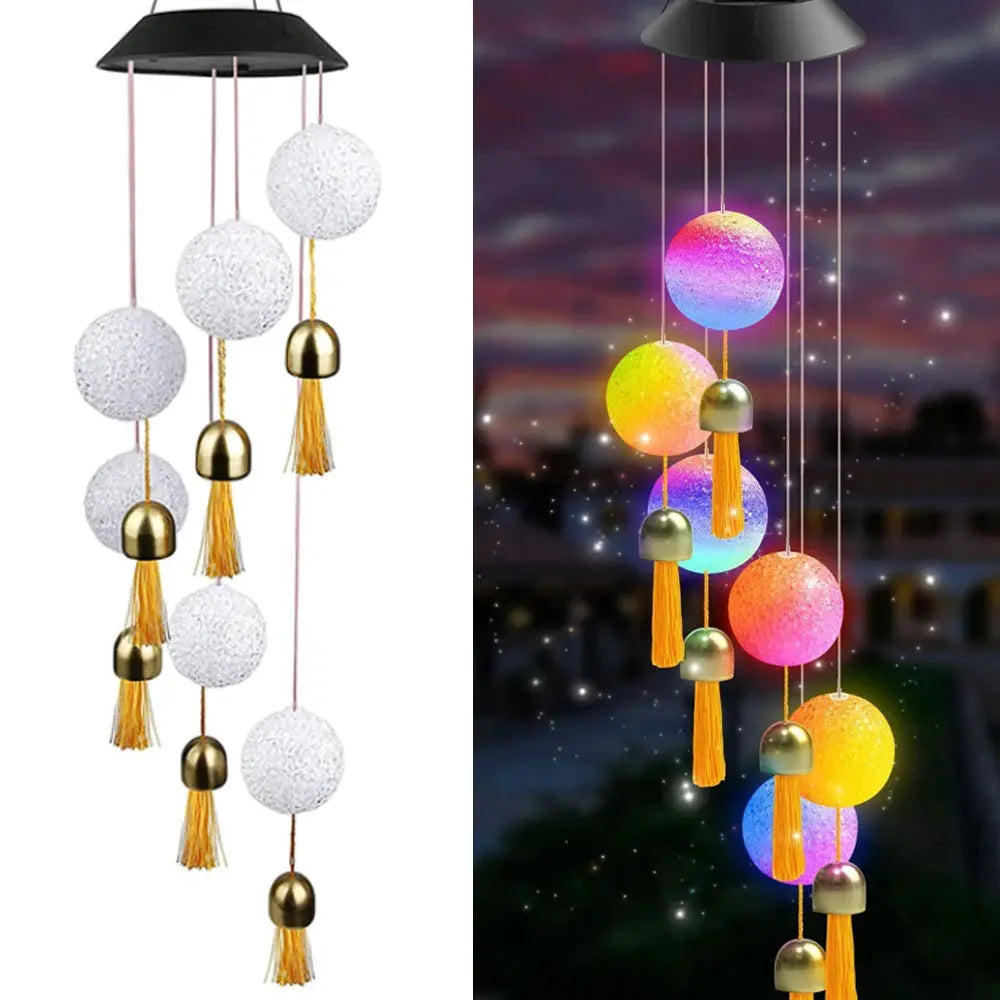 Carillon éolien solaire à couleur changeante, boule de cristal, lampe à carillon éolien colibri, étanche, utilisation en extérieur pour la décoration de jardin de cour