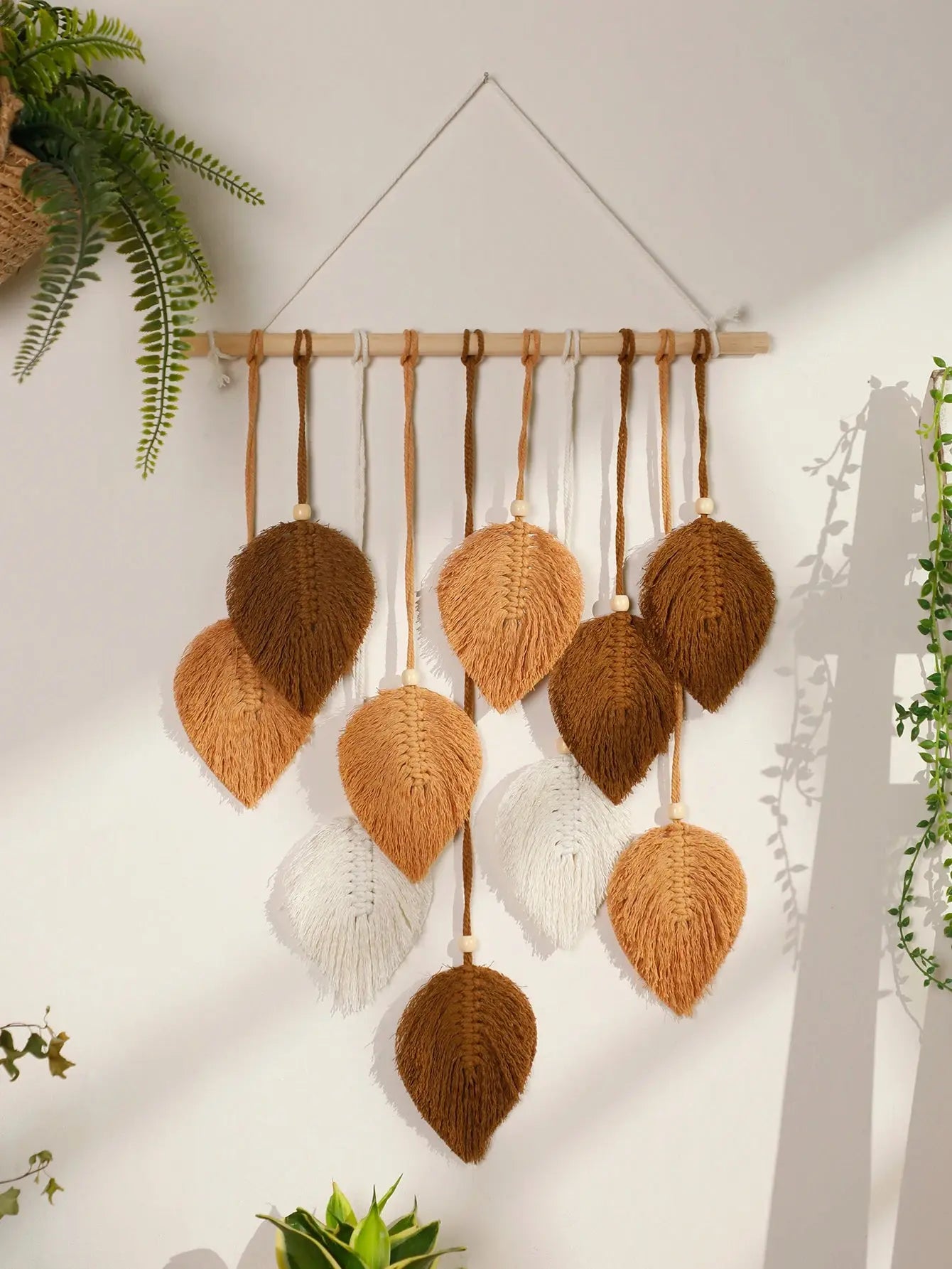 Leaf Macrame Tapestry Brown Green Wall  Home Decoration