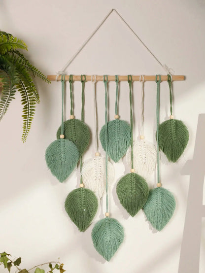 Leaf Macrame Tapestry Brown Green Wall  Home Decoration