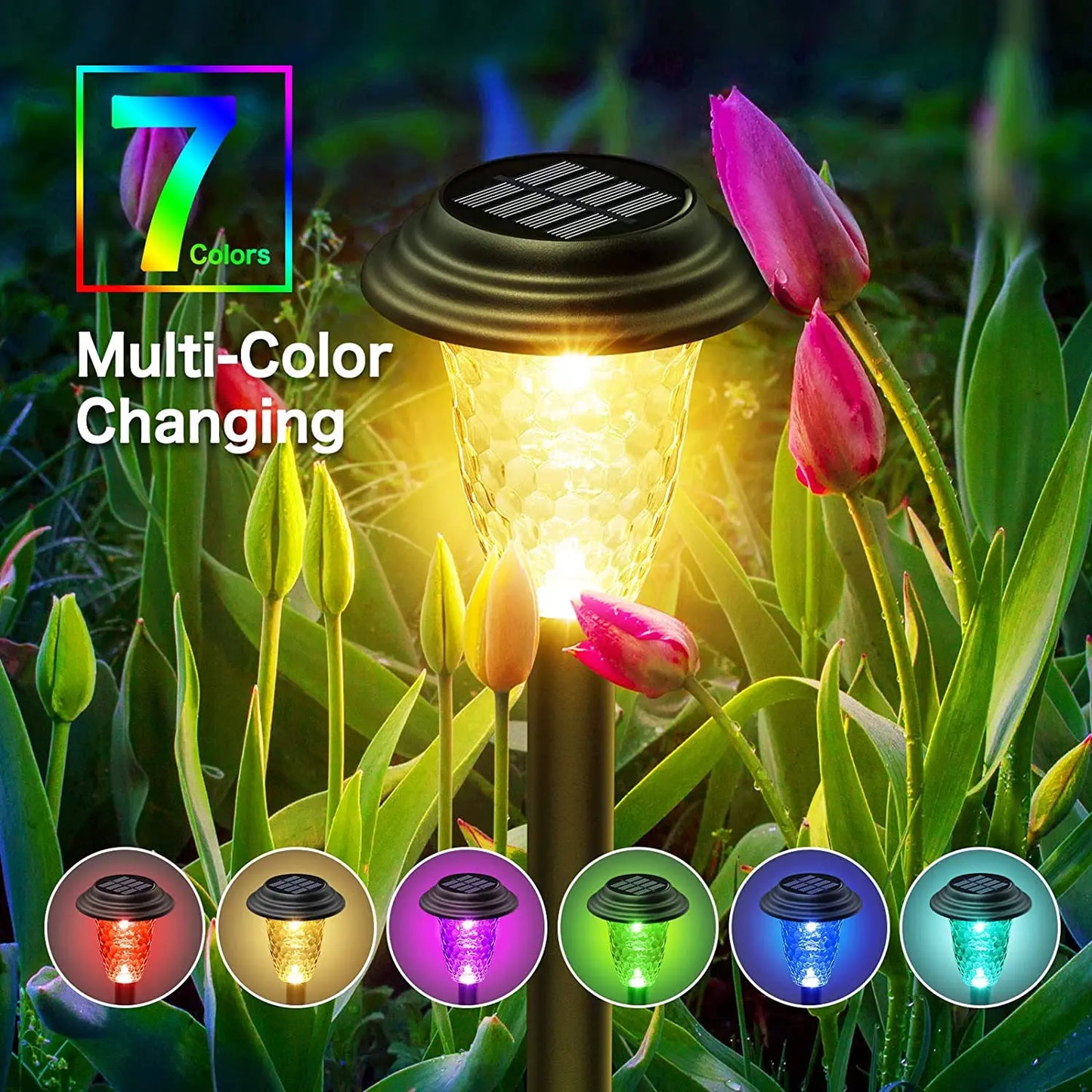 Solar Pathway Lights Bright RGB Color Changing/Warm White Outdoor Waterproof Garden Lamp Powered Landscape Path Lights for Yard