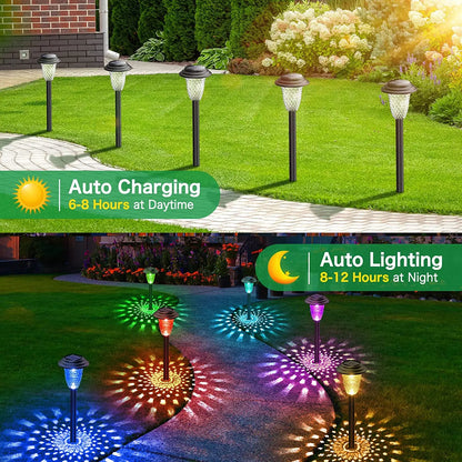 Solar Pathway Lights Bright RGB Color Changing/Warm White Outdoor Waterproof Garden Lamp Powered Landscape Path Lights for Yard