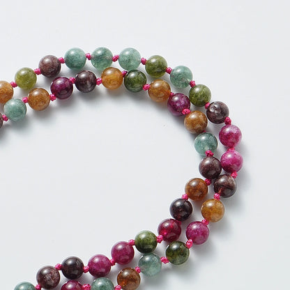 Colorful Tourmaline Beads Necklace for Men and Women, 108 Mala Beads, Meditation Prayer Jewelry, Japamala Rosary, 8mm