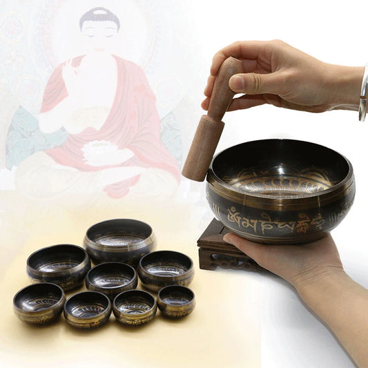 Handmade Buddha Sound Bowl Tibetan Bell Yoga Meditation Bowl Metal Singing Bowl Striker Chanting Bowl Chime Handicraft Music