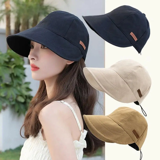 Summer UV Protection Hat Adjustable Drawstring Fisherman Cap Sun Visors Hat Portable Foldable Wide Brim Sun Protection Hats