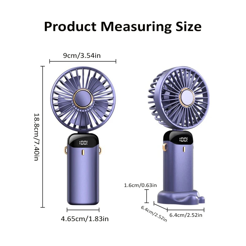 2024 New 1800mAh Portable Fan Rechargeable 90° Foldable Fan Mini Air Conditioner Small Fan Air Cooler with LED Digital Display