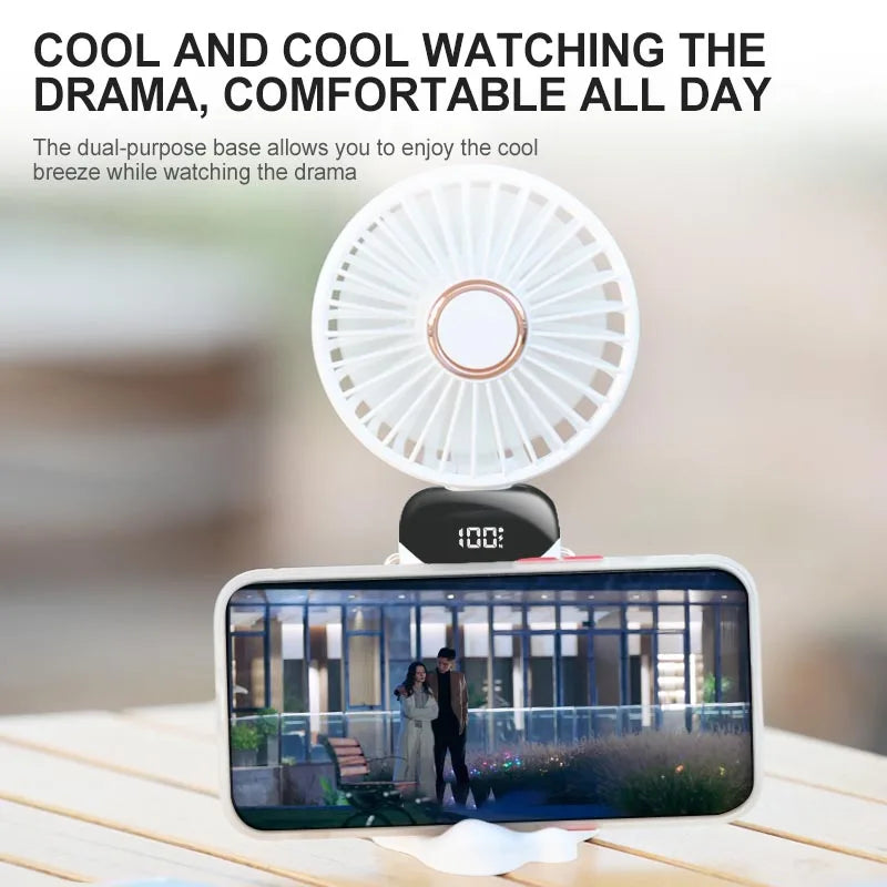 2024 New 1800mAh Portable Fan Rechargeable 90° Foldable Fan Mini Air Conditioner Small Fan Air Cooler with LED Digital Display