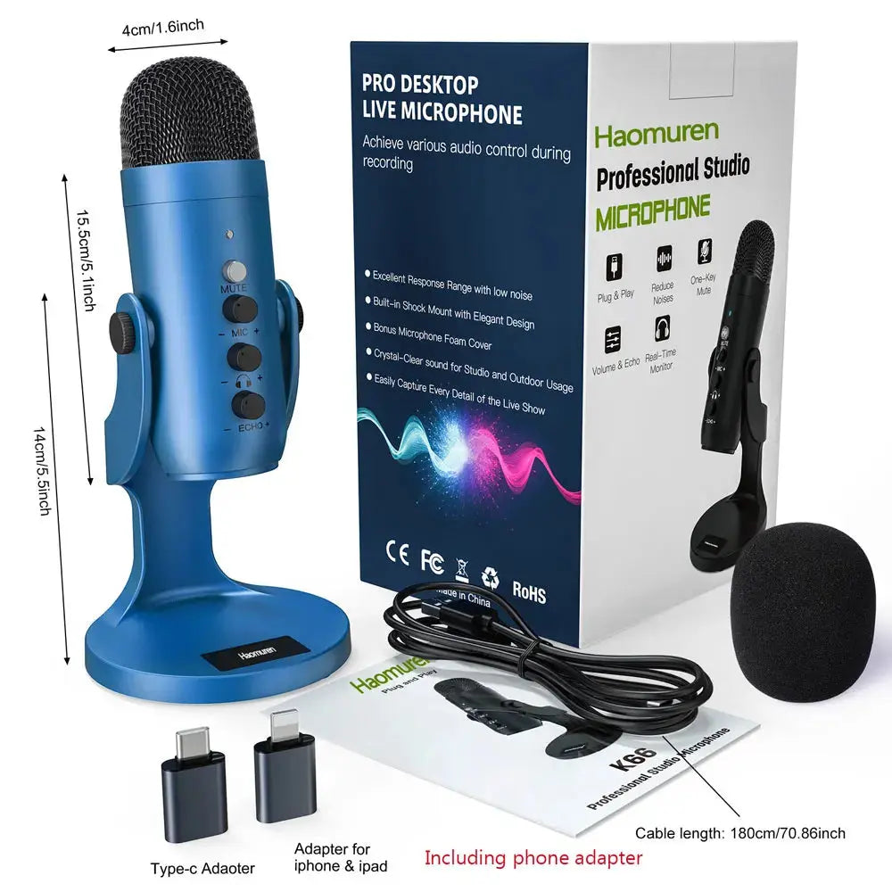 USB Condenser Microphone Studio Recording Mic for PC Computer Laptop