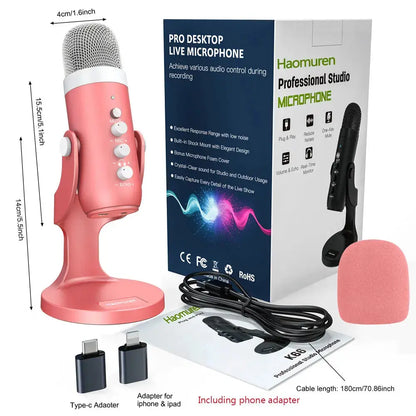 USB Condenser Microphone Studio Recording Mic for PC Computer Laptop