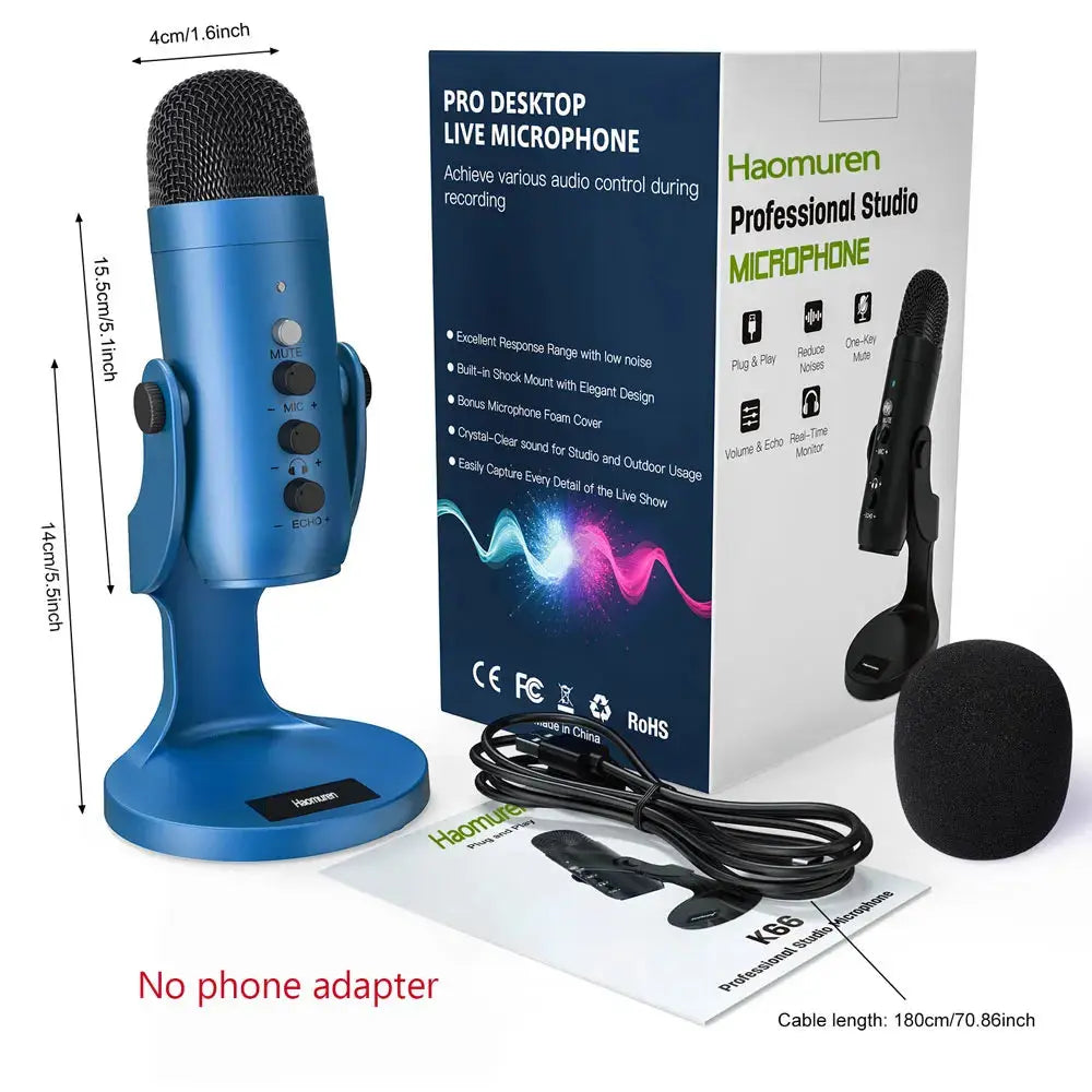 USB Condenser Microphone Studio Recording Mic for PC Computer Laptop