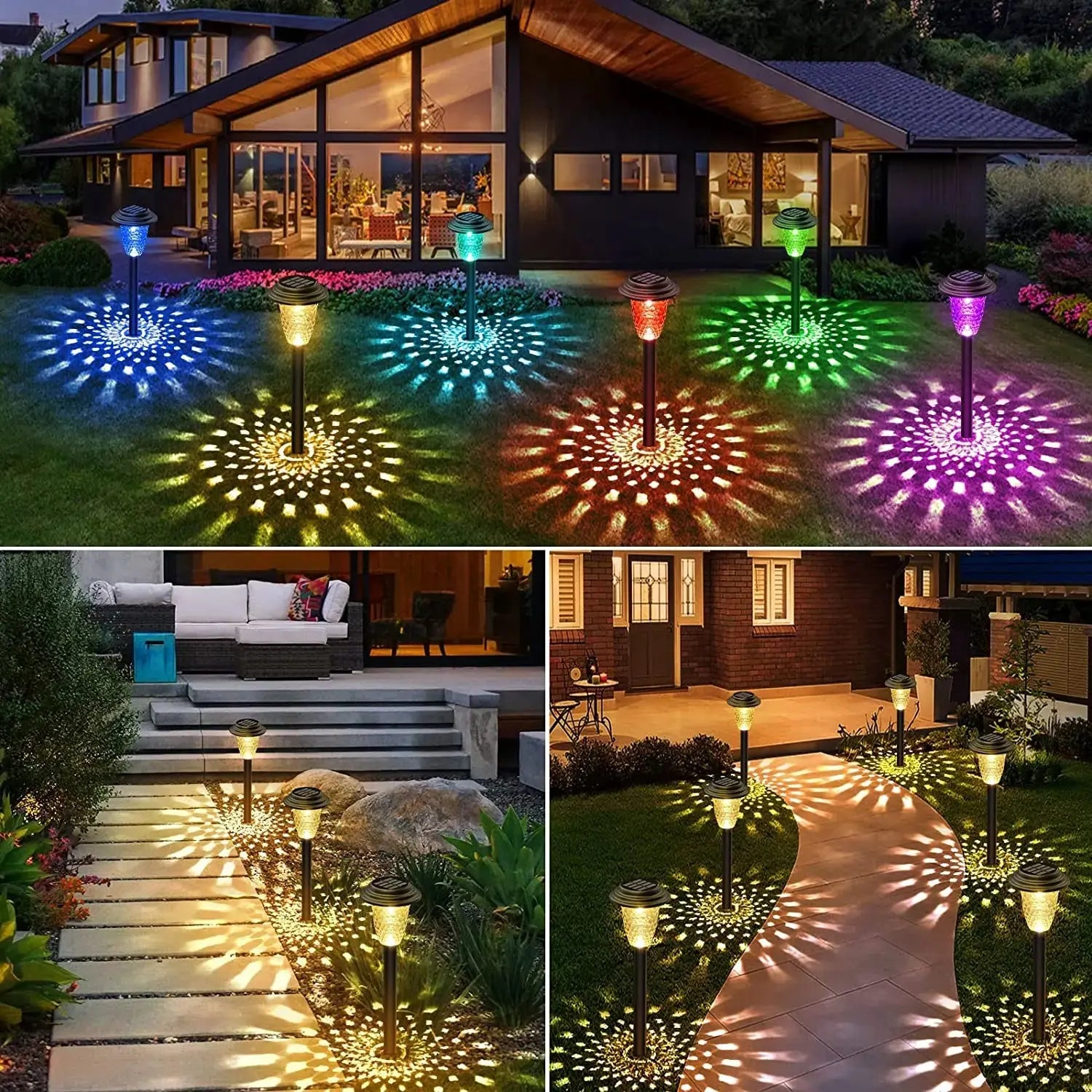 Solar Pathway Lights Bright RGB Color Changing/Warm White Outdoor Waterproof Garden Lamp Powered - Ton Monde Shop