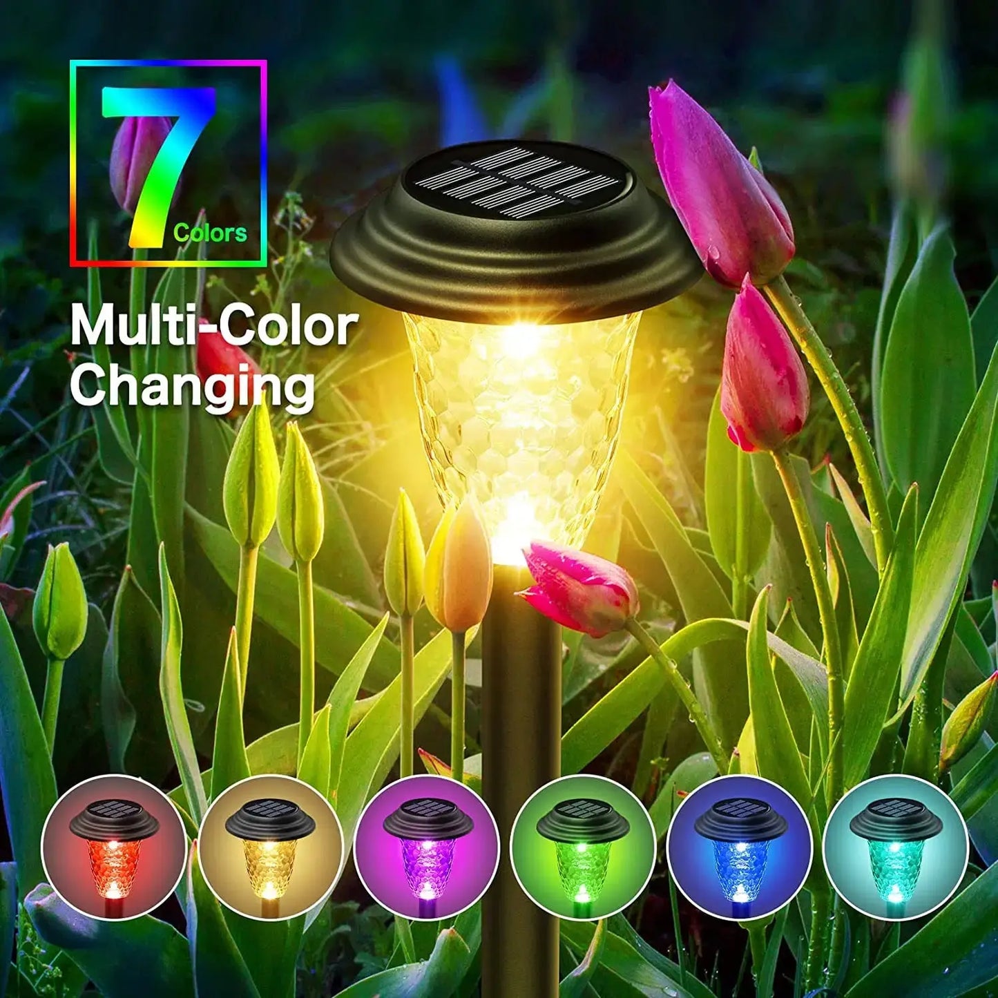 Solar Pathway Lights Bright RGB Color Changing/Warm White Outdoor Waterproof Garden Lamp Powered - Ton Monde Shop