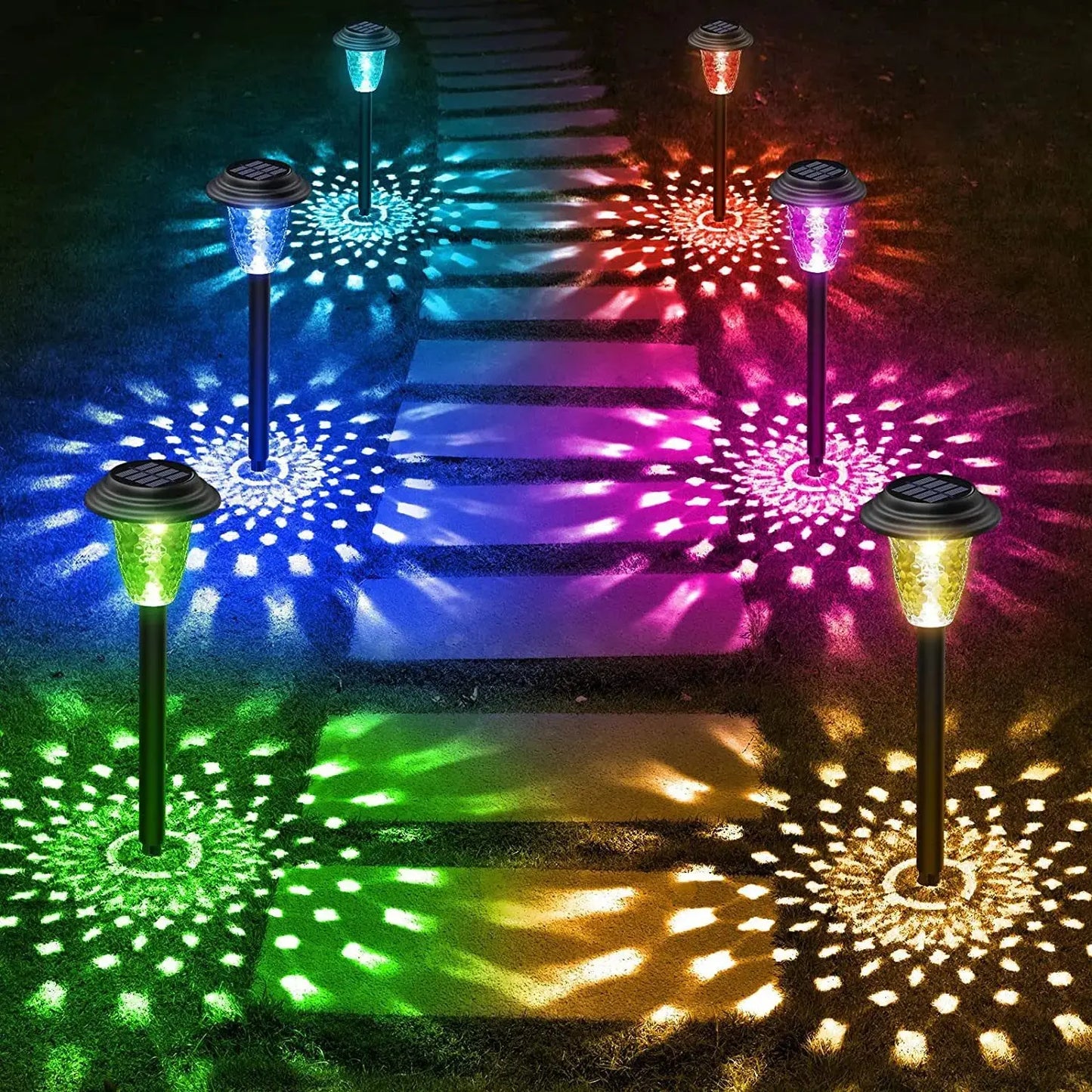 Solar Pathway Lights Bright RGB Color Changing/Warm White Outdoor Waterproof Garden Lamp Powered