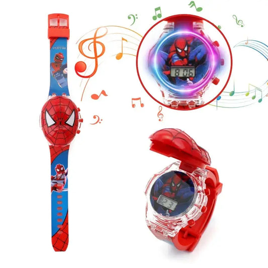 Montre à bascule lumineuse Disney Marvel Spiderman iron Man Frozen, musique pour enfants, lumière clignotante, jouet pour garçon et fille, cadeau d'anniversaire