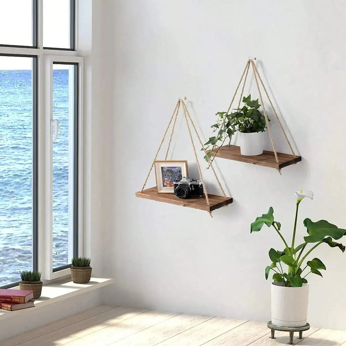 Wooden Swing Hanging Hemp Rope Wall - Ton Monde Shop