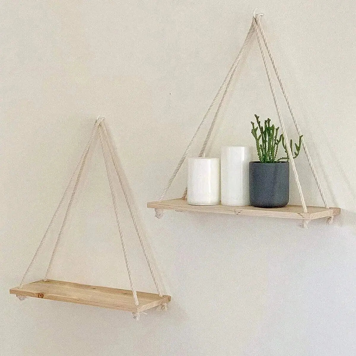 Wooden Swing Hanging Hemp Rope Wall