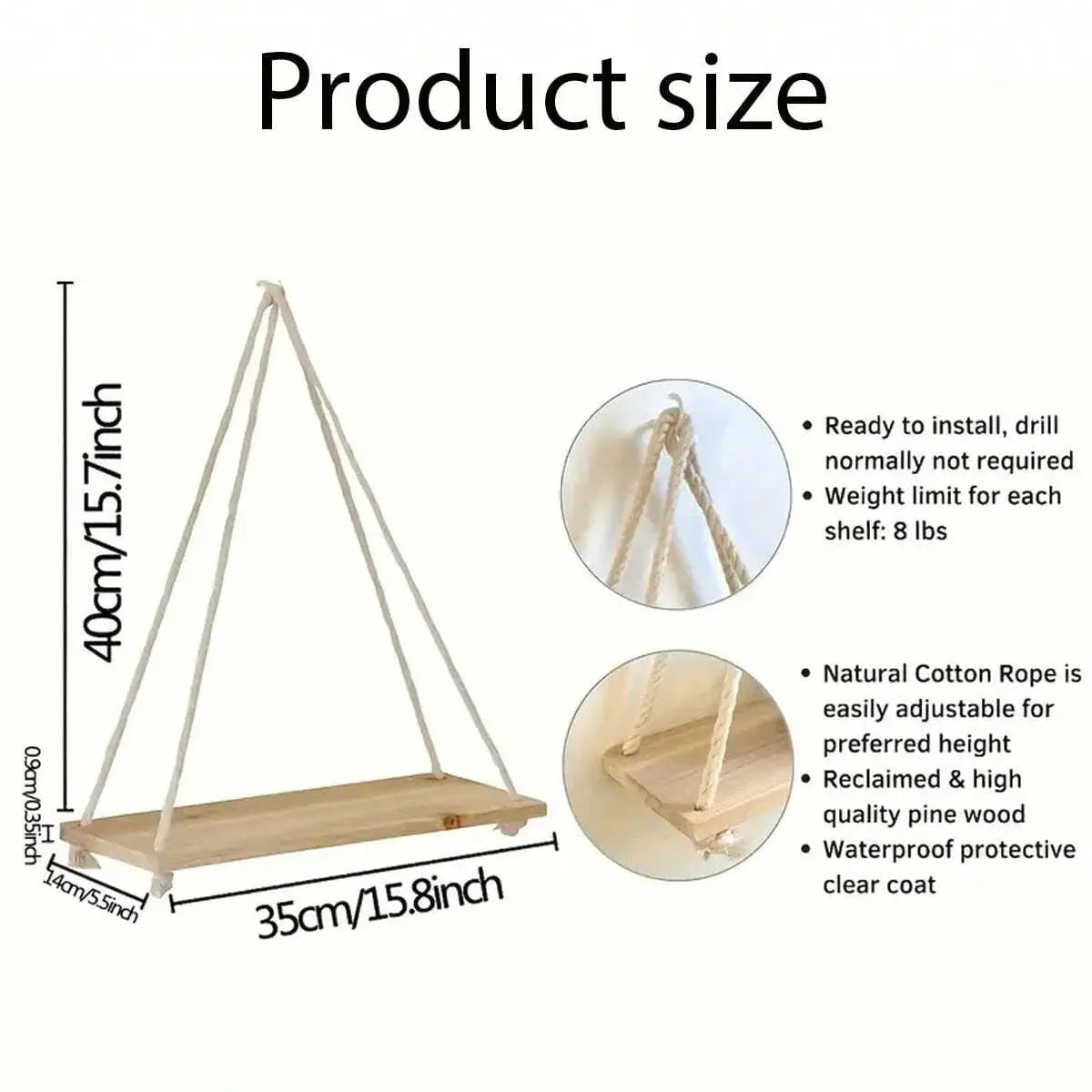 Wooden Swing Hanging Hemp Rope Wall - Ton Monde Shop