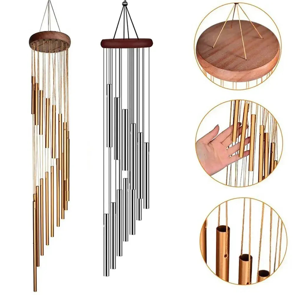 12 Tubes Aluminum Alloy Wind Chimes with Hook Gold/silver Bells for Outside - Ton Monde Shop